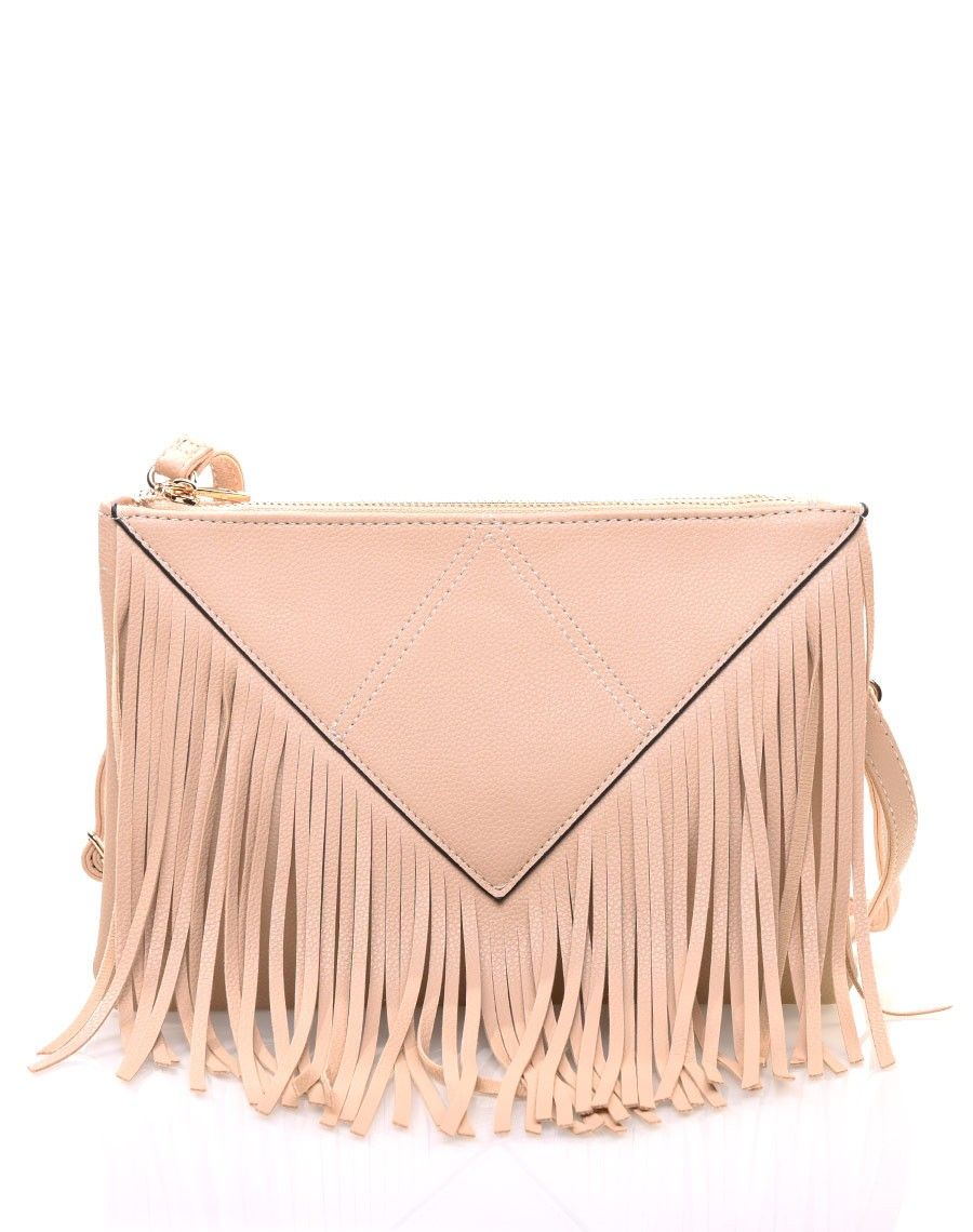 Pochette à frange taupe
