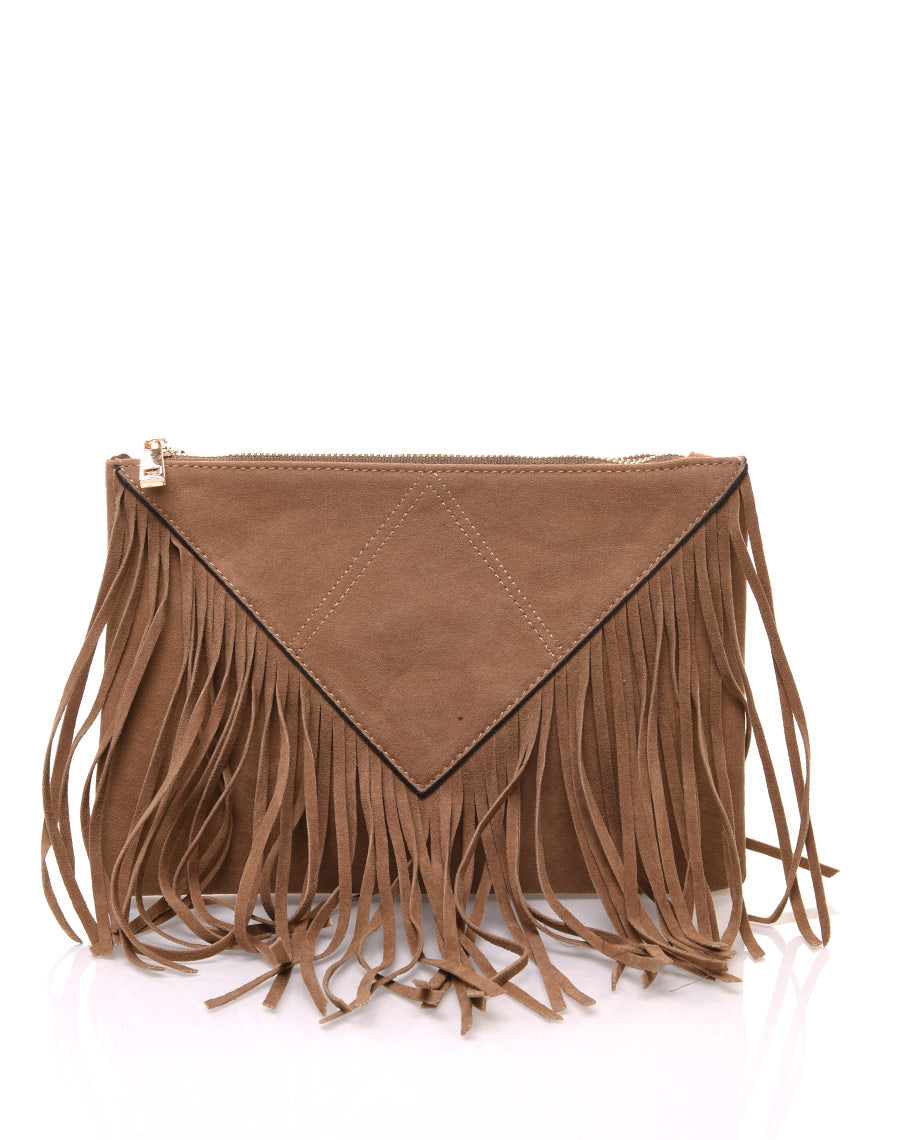 Pochette à frange taupe