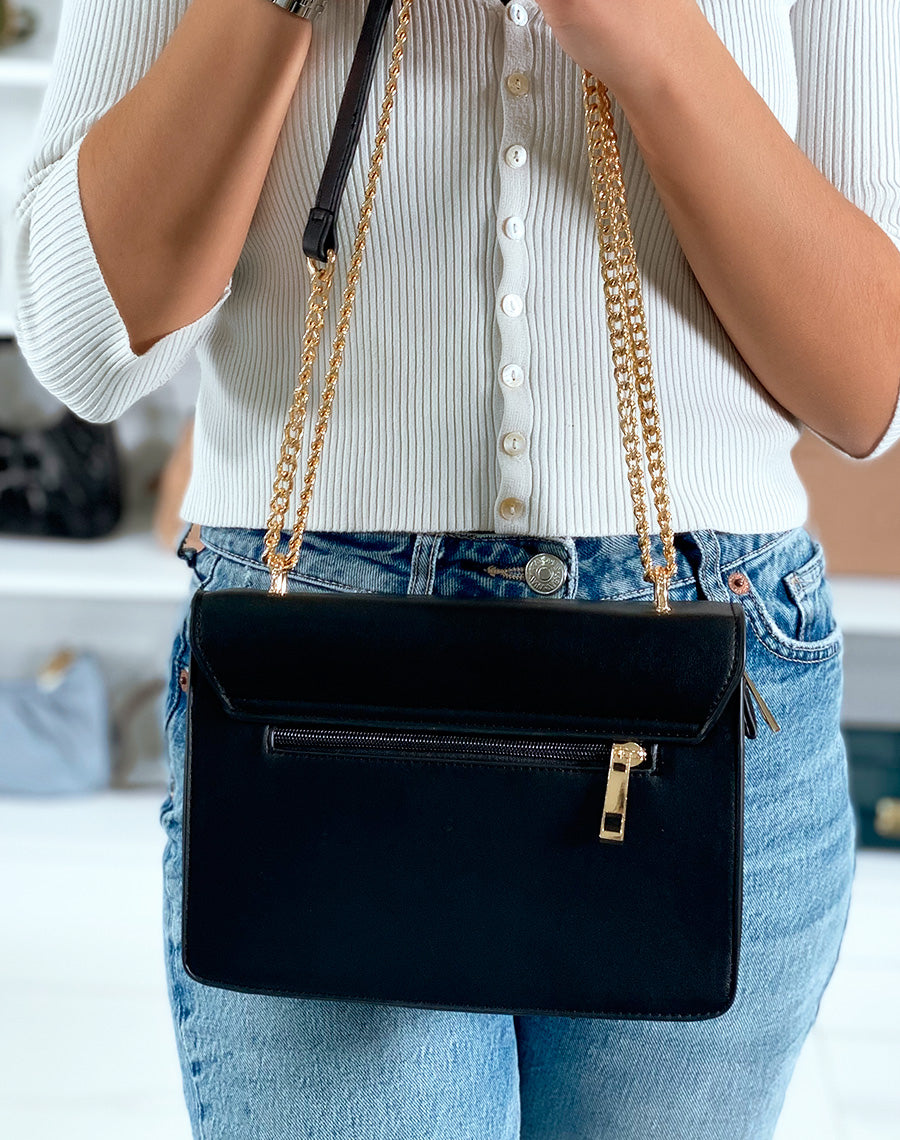Pochette noire à chaîne dorée