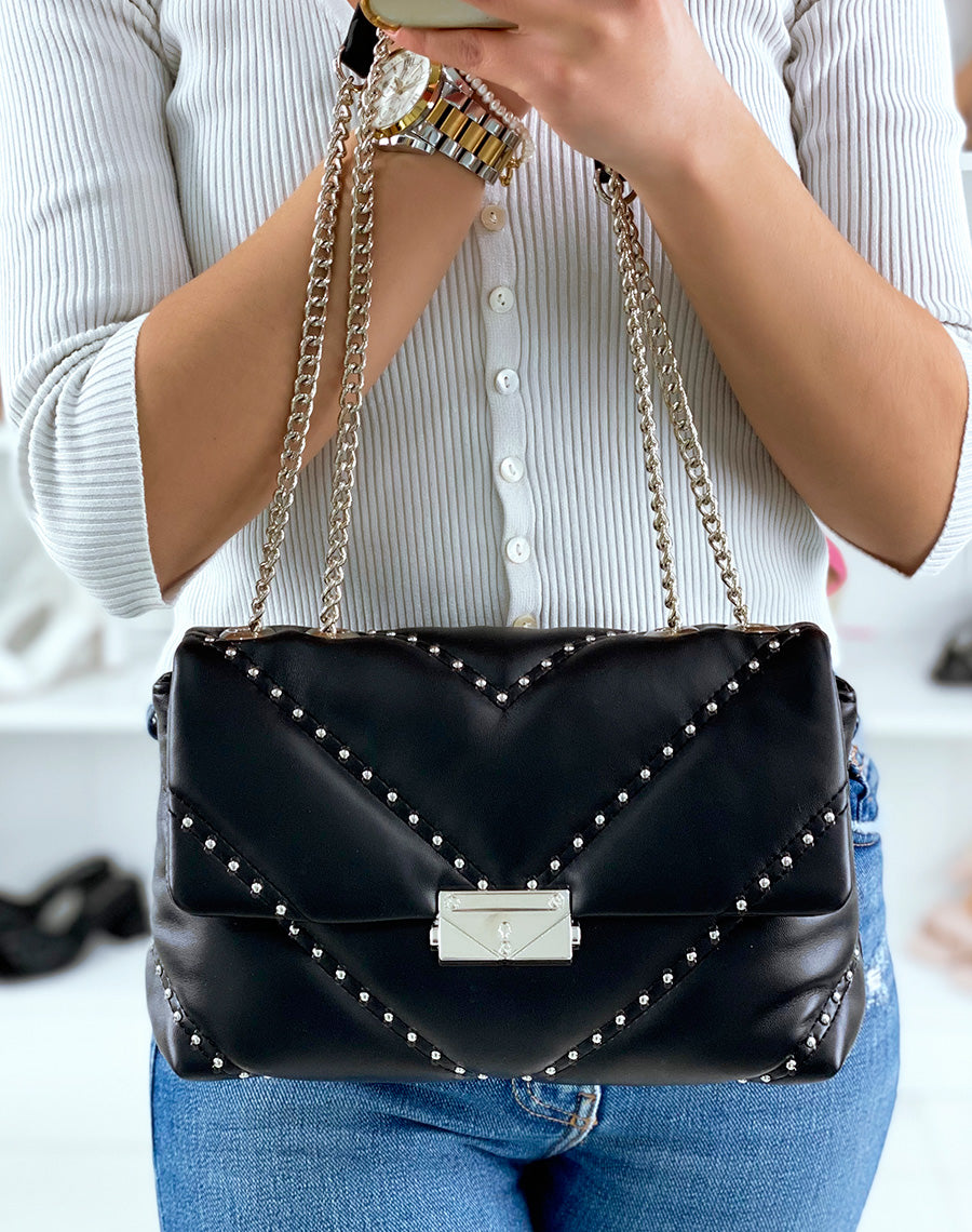 Pochette noire à clous argentés