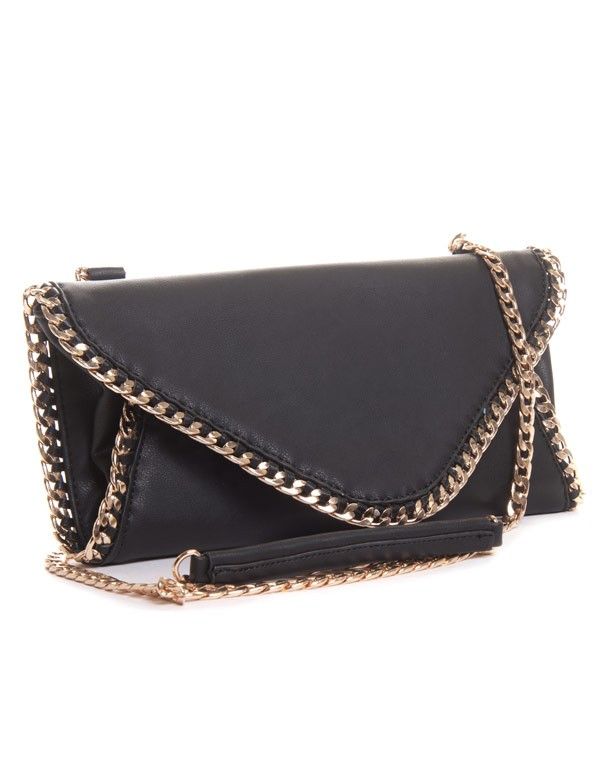 Pochette noire enveloppe avec grosse maille dorée