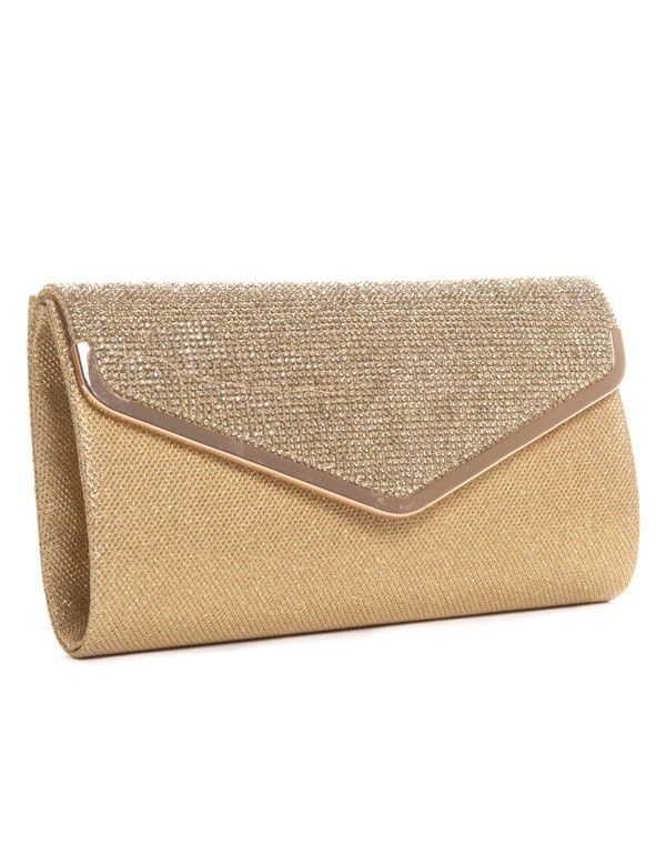 Pochette pailletée dorée avec strass