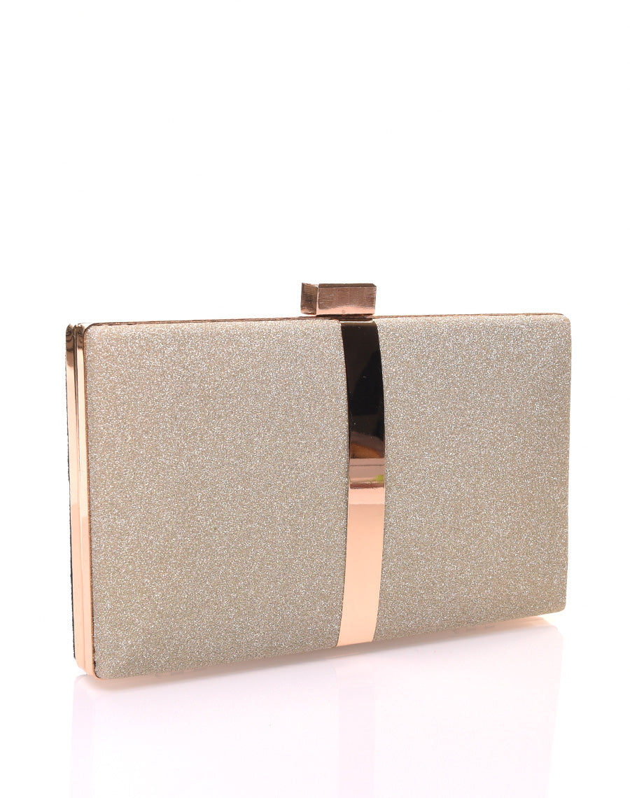 Pochette rigide en paillettes vertes et détails dorés