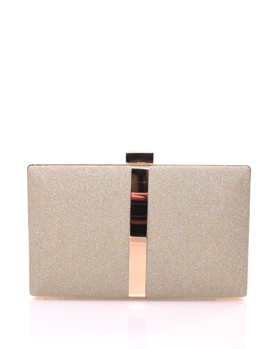 Pochette rigide en paillettes vertes et détails dorés