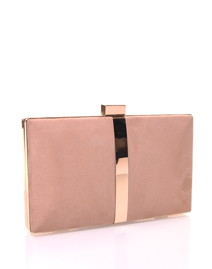 Pochette rigide en suédine beige et détails dorés