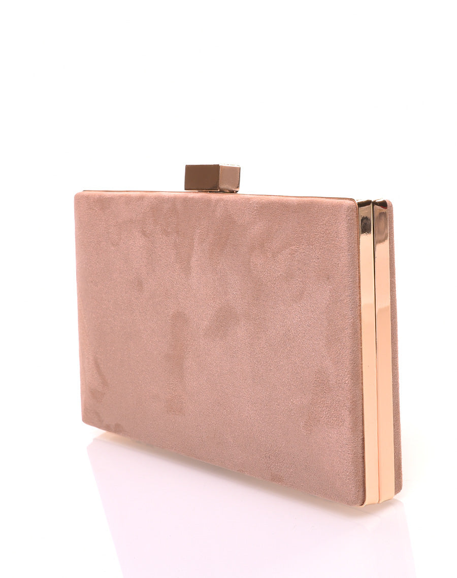 Pochette rigide en suédine beige et détails dorés