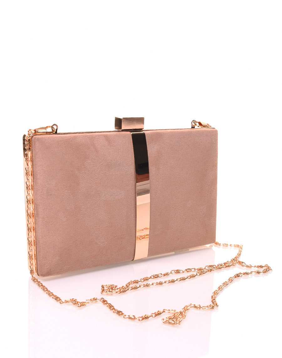 Pochette rigide en suédine beige et détails dorés