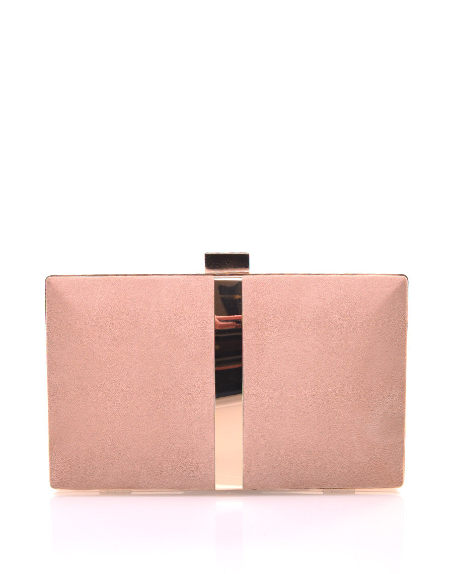 Pochette rigide en suédine beige et détails dorés