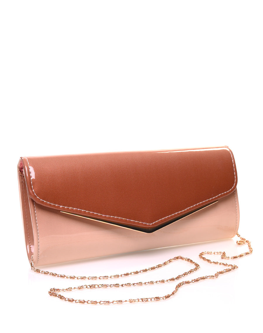 Pochette rigide vernie dégradée camelle et beige