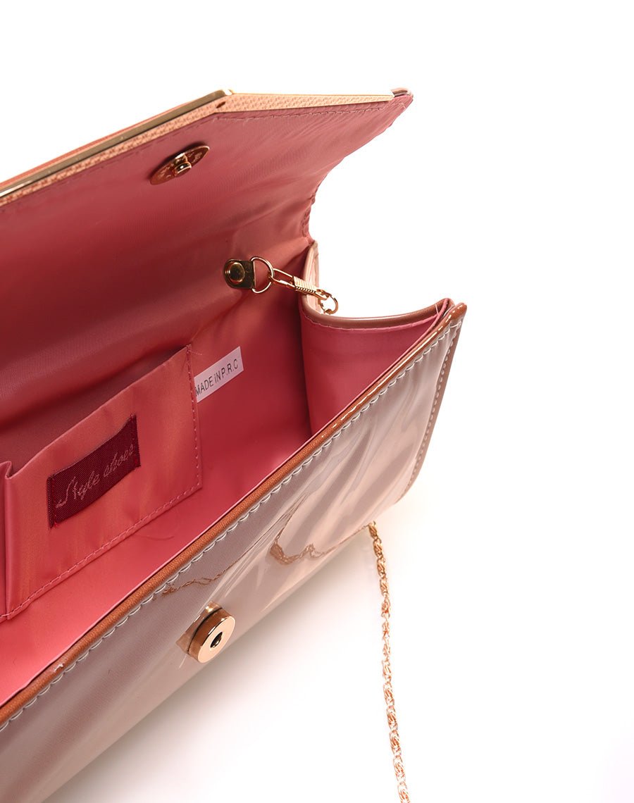 Pochette rigide vernie dégradée camelle et beige