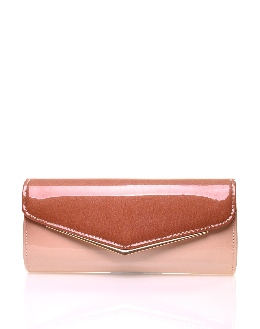 Pochette rigide vernie dégradée camelle et beige