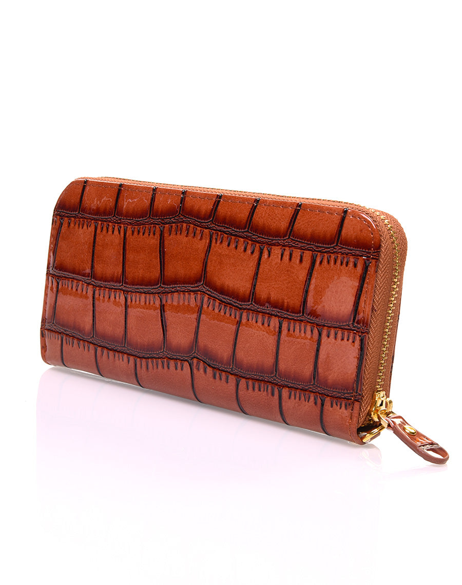 Porte feuille camel verni effet croco