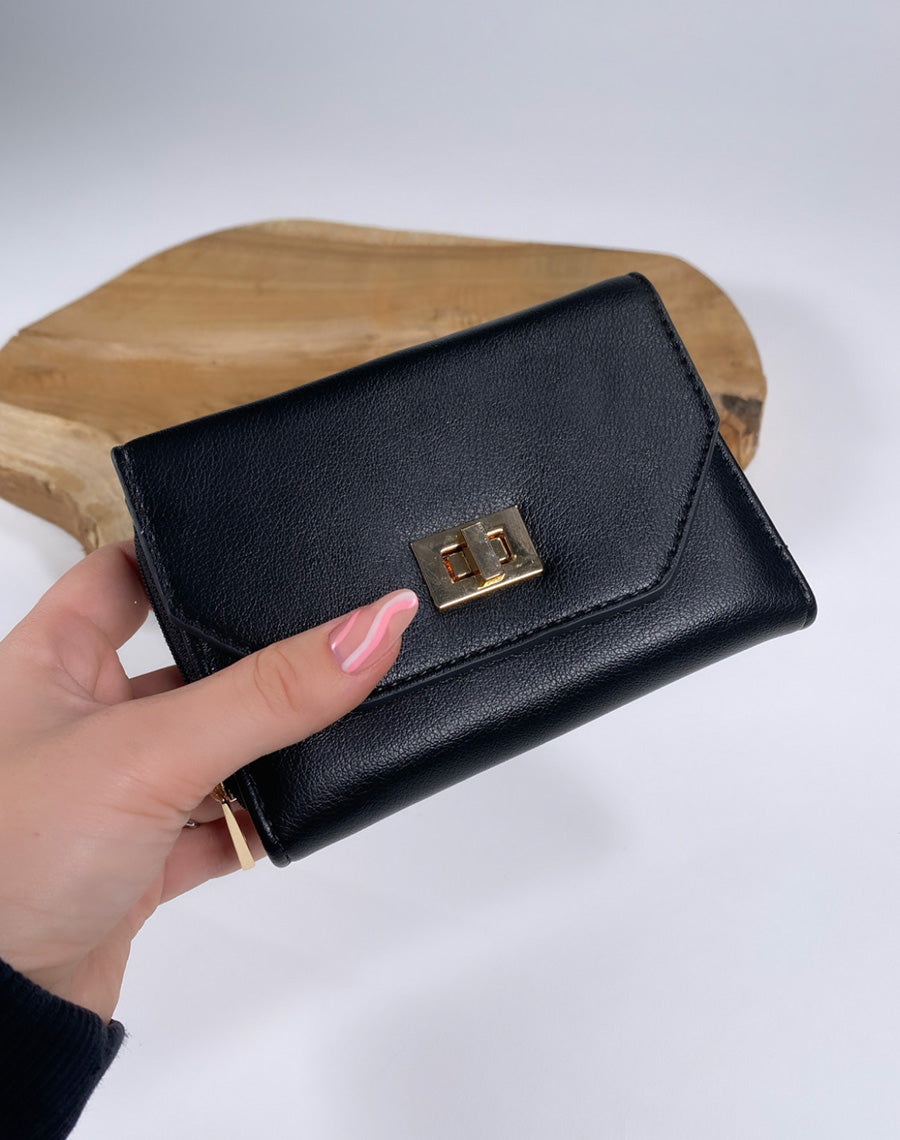 Porte-monnaie noir à détail doré