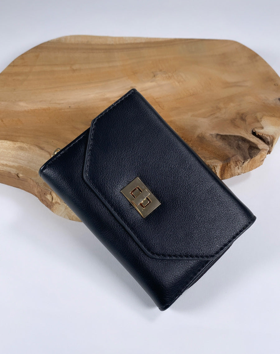 Porte-monnaie noir à détail doré