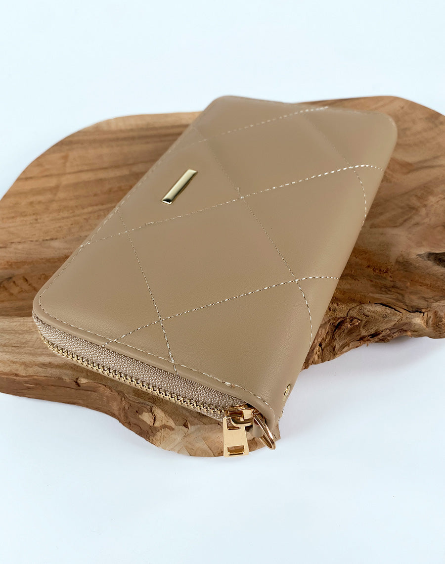 Portefeuille beige matelassé