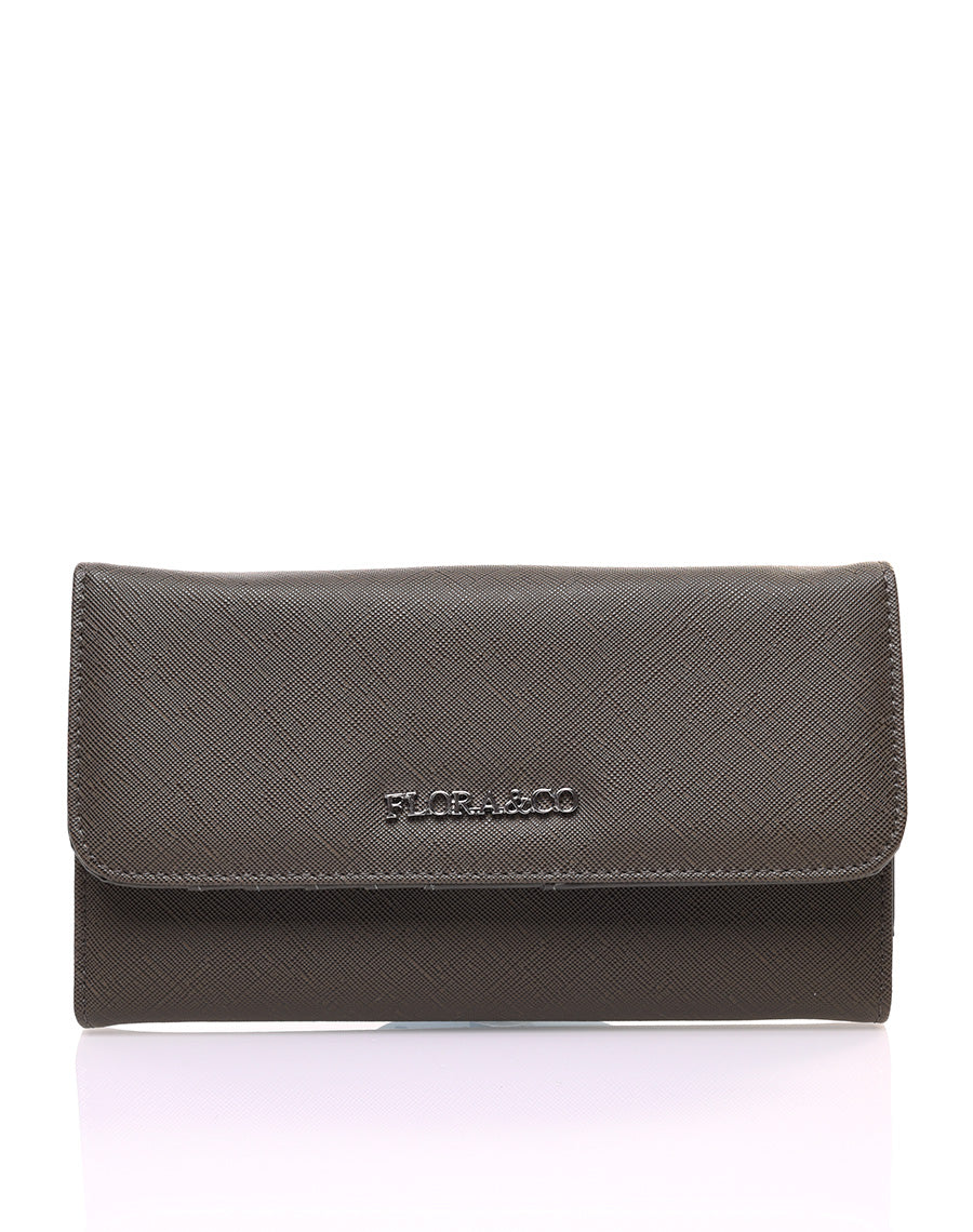 Portefeuille effet grainé kaki