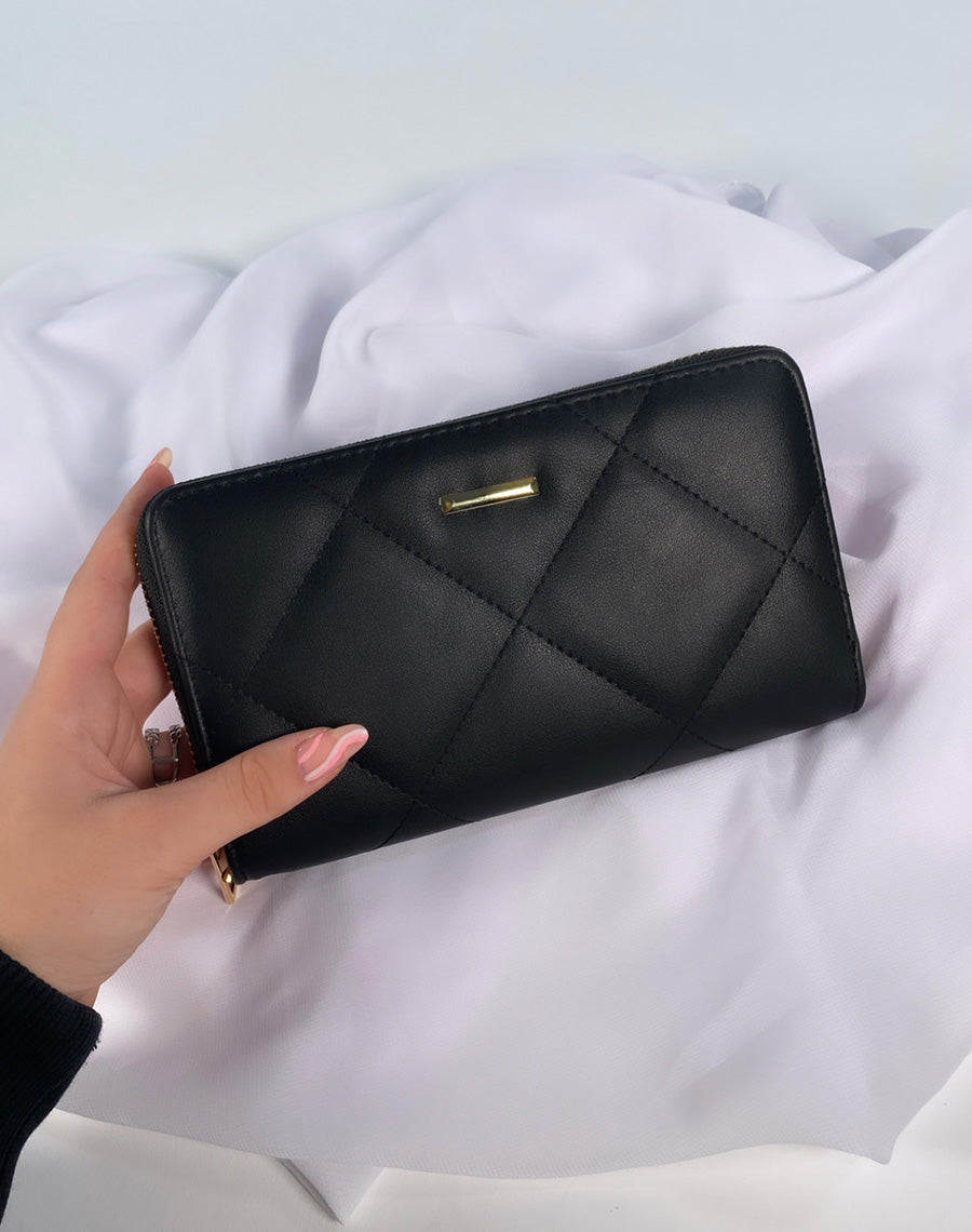 Portefeuille noir matelassé