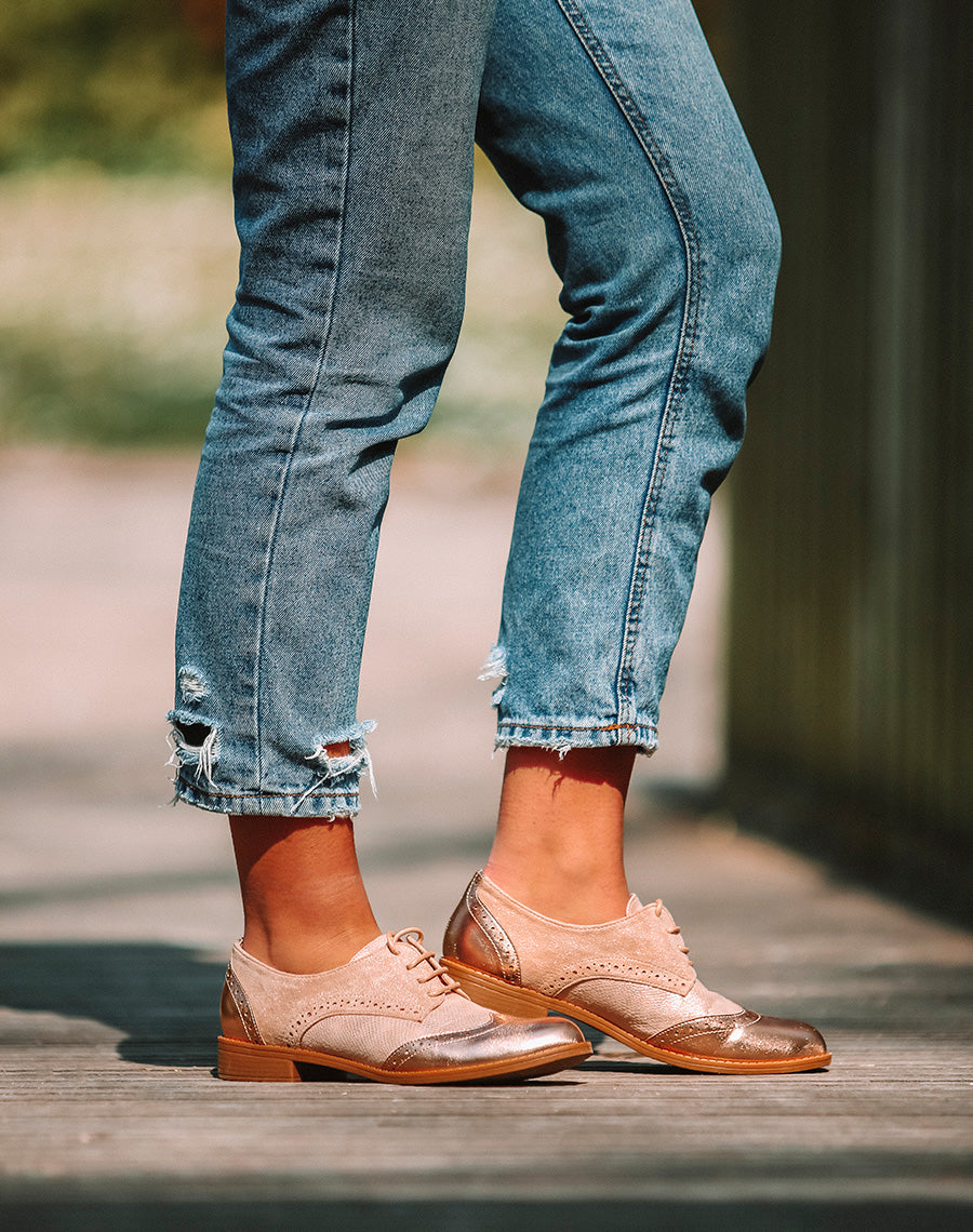 Richelieus bi-matières roses gold