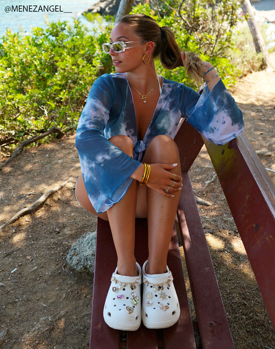 Sabots femme blancs à détails bijoux tendance et plateforme épaisse