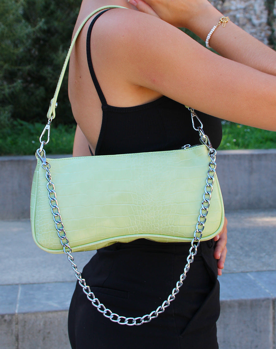 Sac baguette vert pastel effet croco