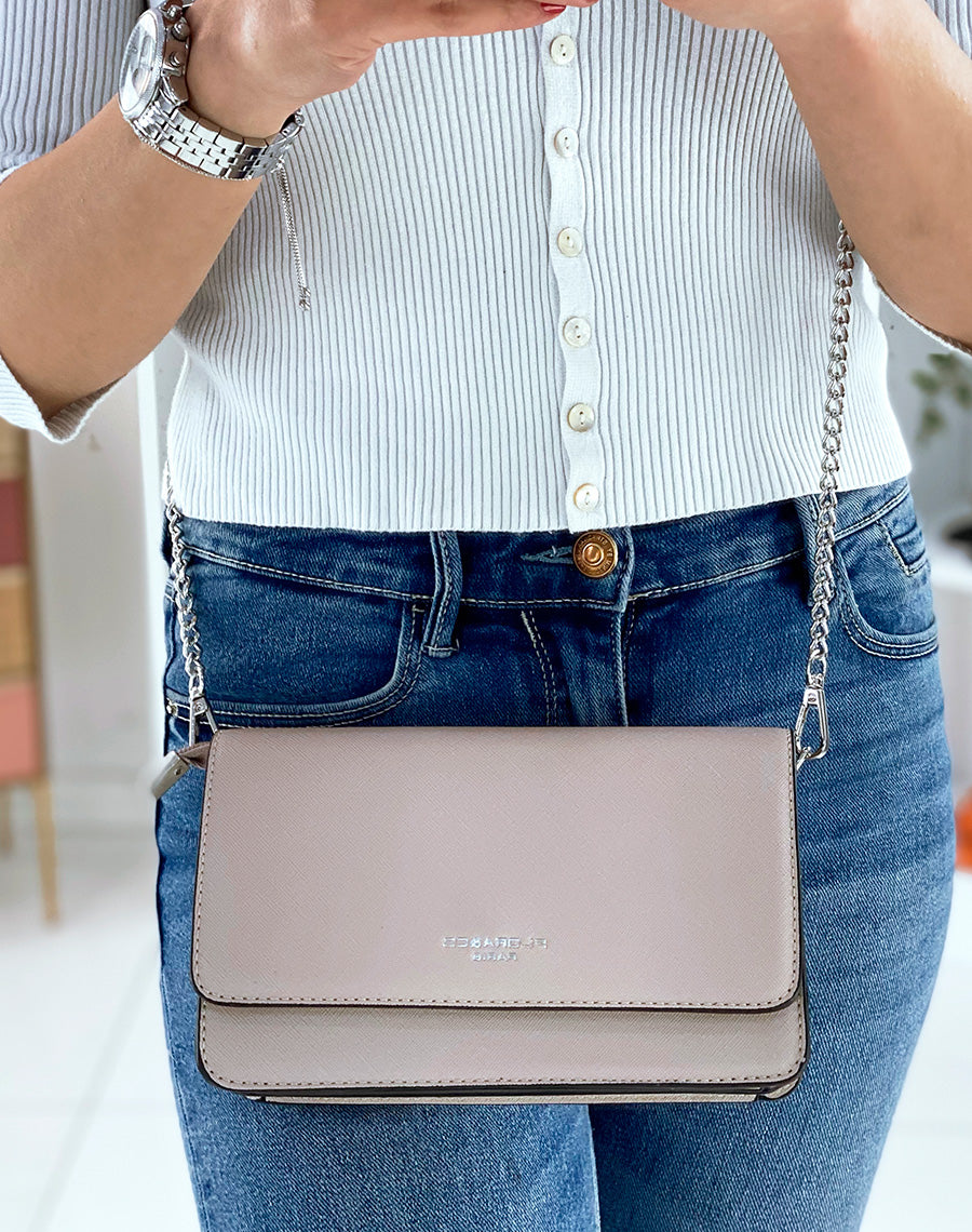 Sac à bandoulière beige à détail argenté