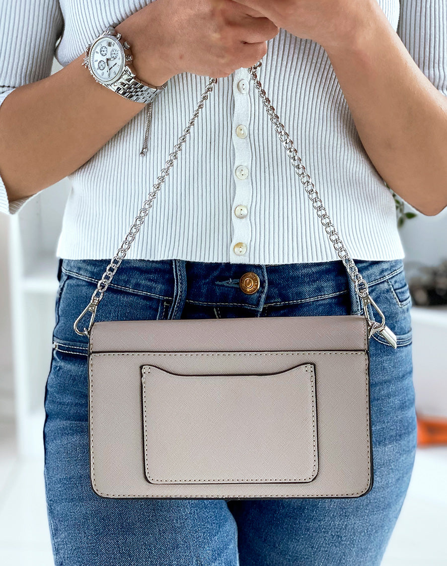 Sac à bandoulière beige à détail argenté