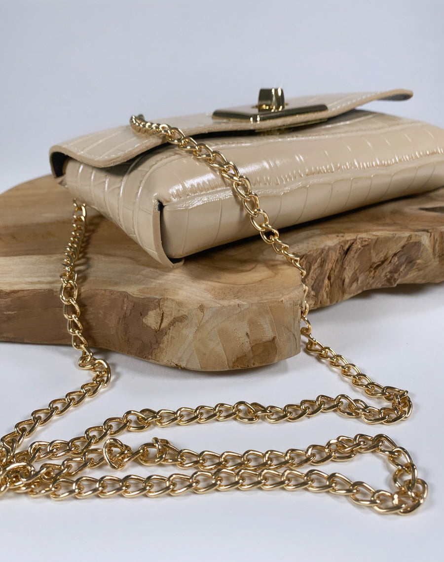 Sac bandoulière beige effet croco