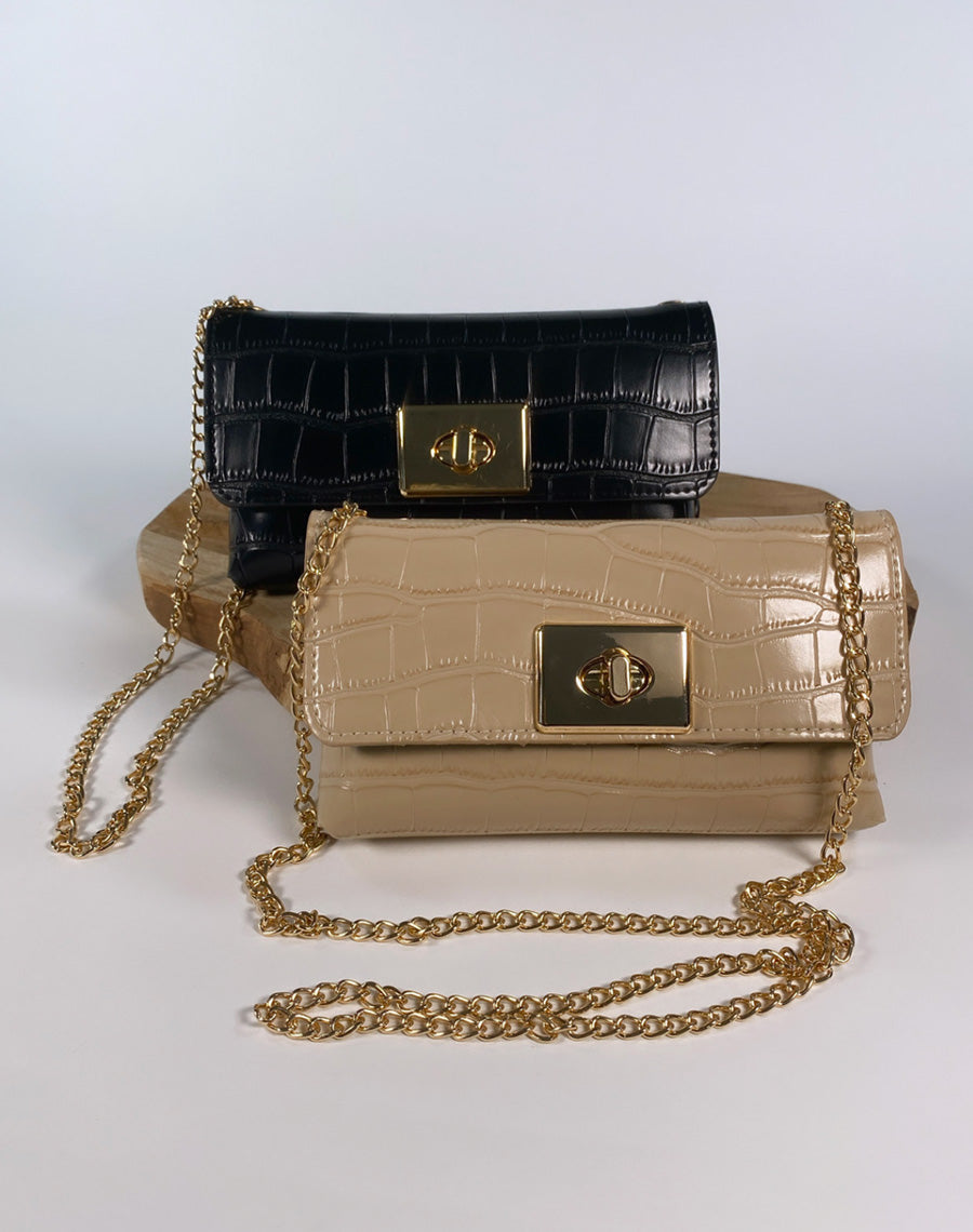 Sac bandoulière beige effet croco