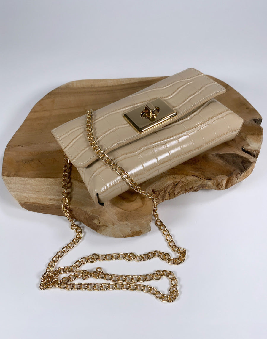 Sac bandoulière beige effet croco