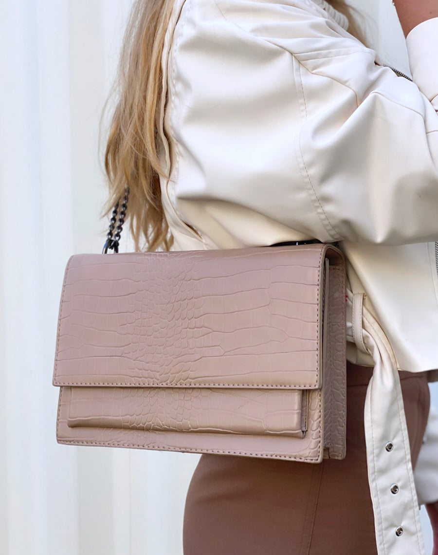 Sac bandoulière beige effet croco