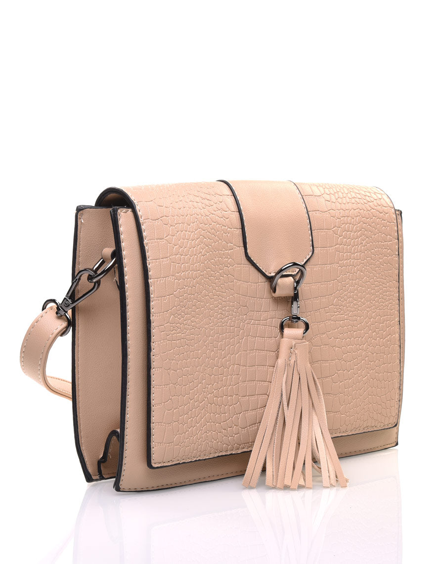 Sac bandoulière beige effet croco