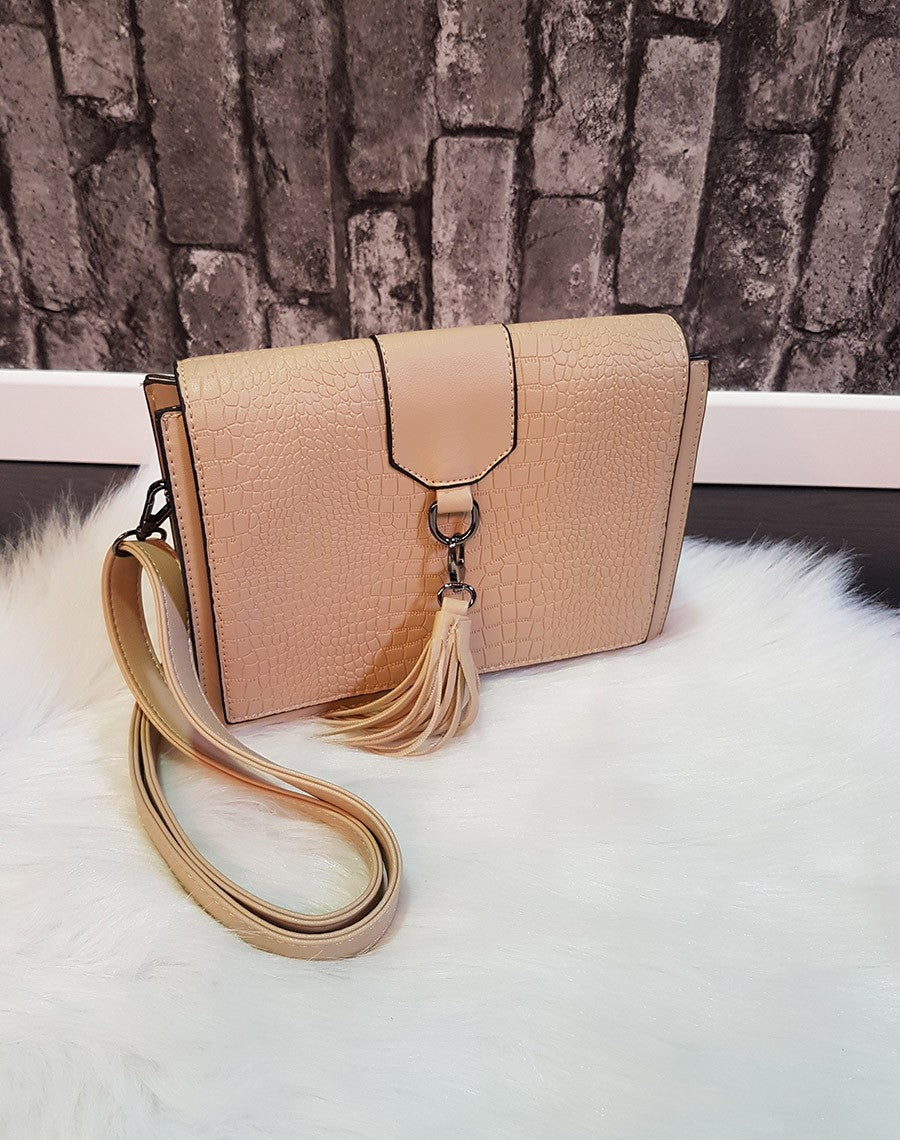 Sac bandoulière beige effet croco