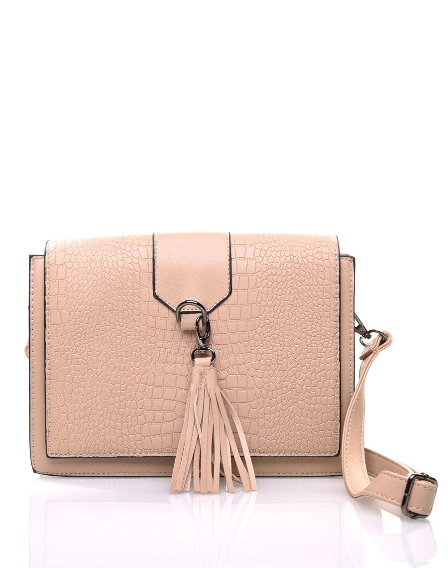 Sac bandoulière beige effet croco