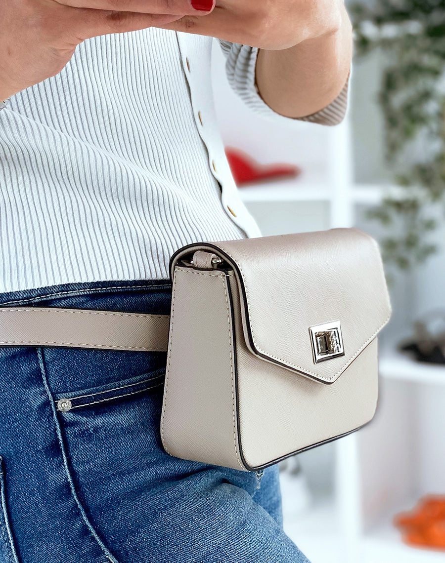 Sac bandoulière beige effet grainé