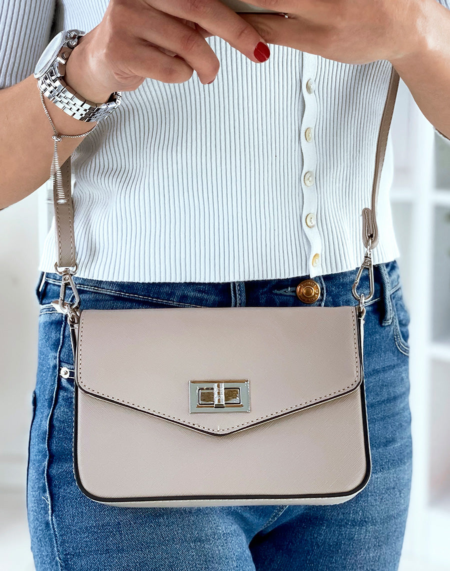 Sac bandoulière beige effet grainé