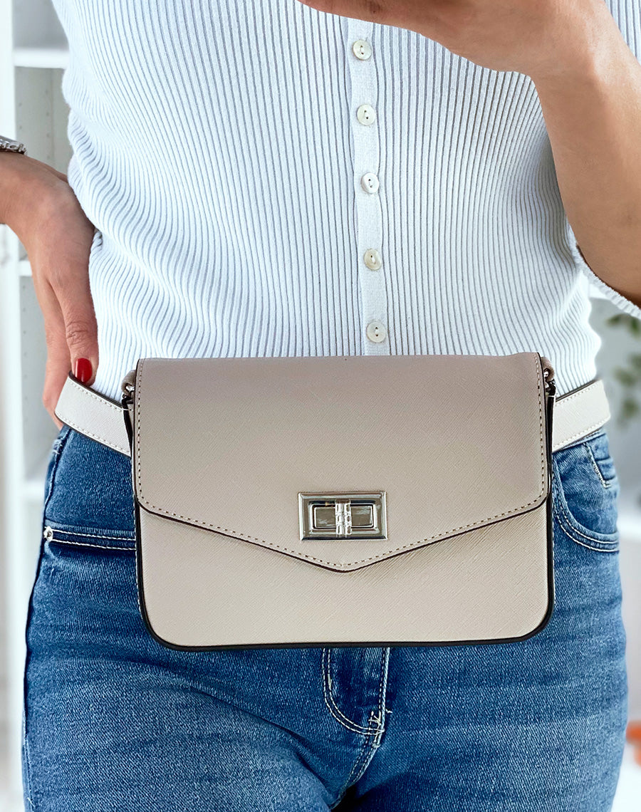 Sac bandoulière beige effet grainé