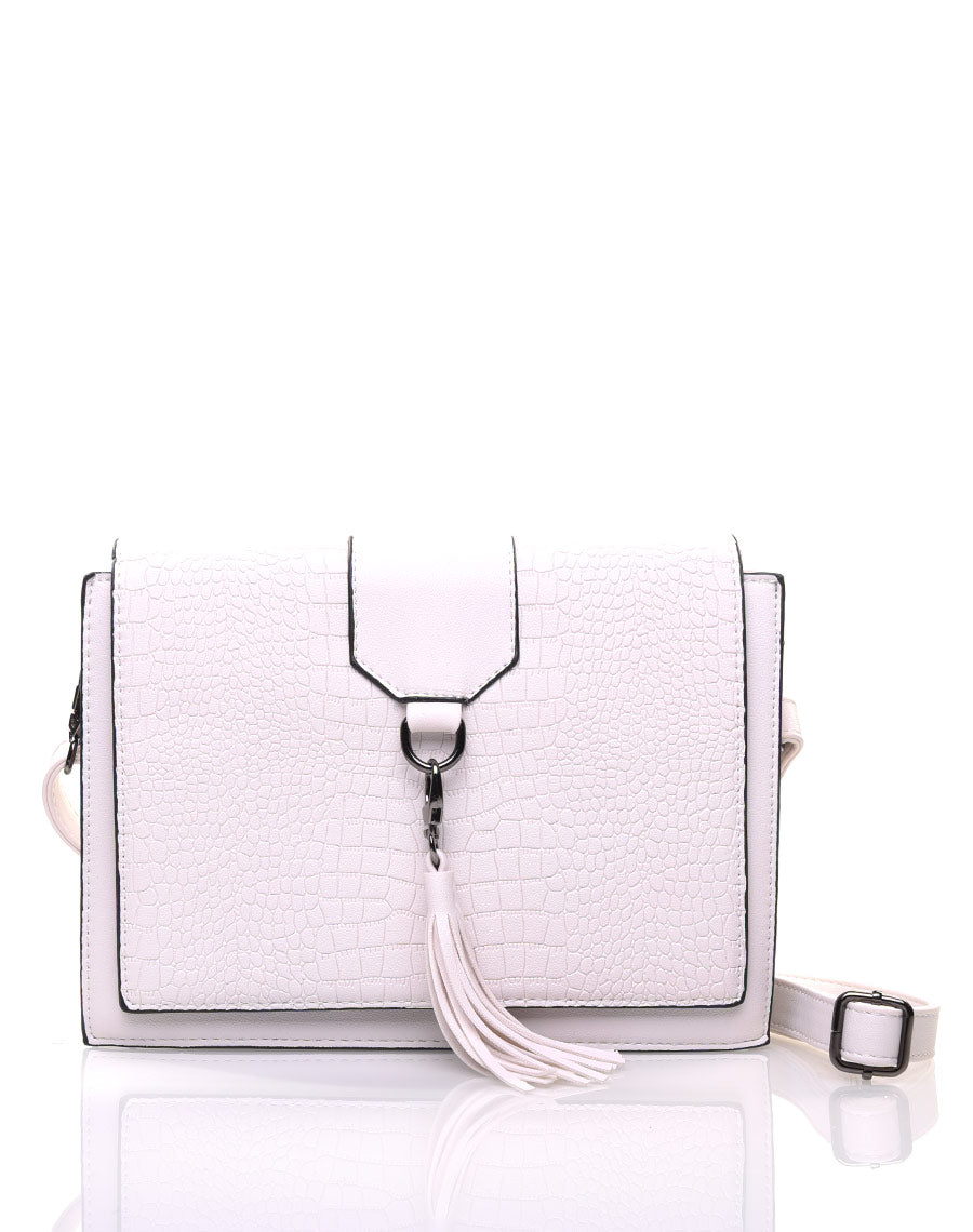 Sac bandoulière blanc effet croco