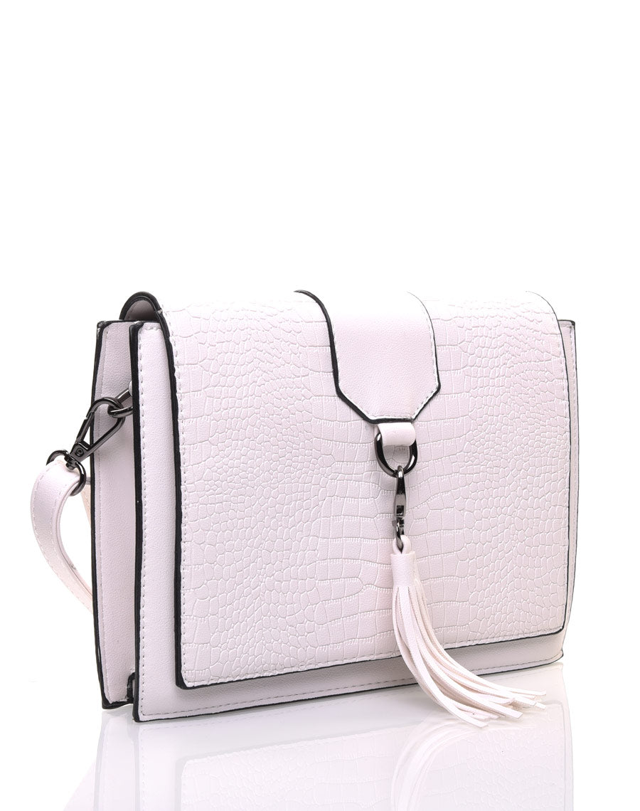 Sac bandoulière blanc effet croco
