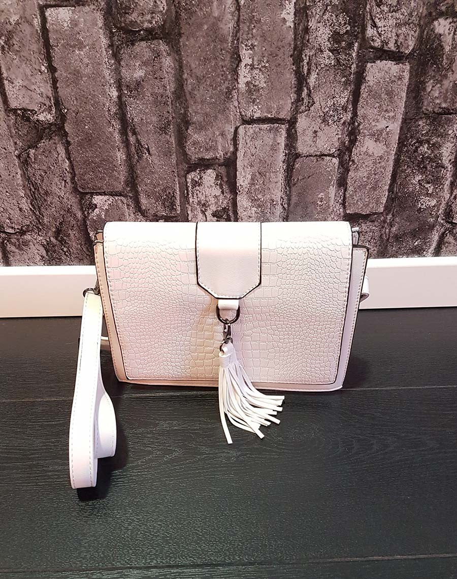 Sac bandoulière blanc effet croco