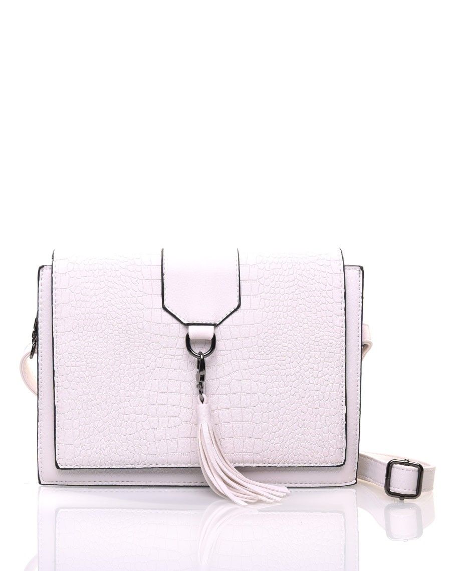 Sac bandoulière blanc effet croco