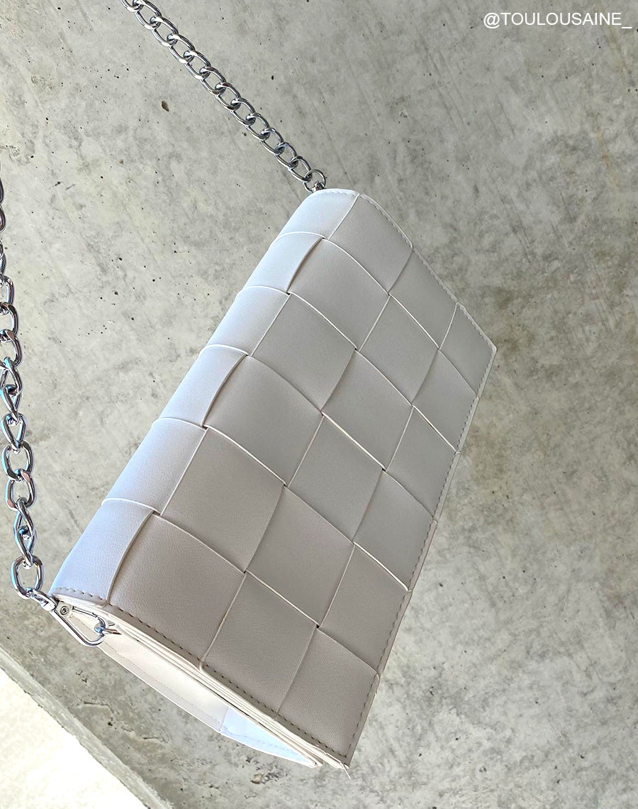 Sac bandoulière blanc effet damier
