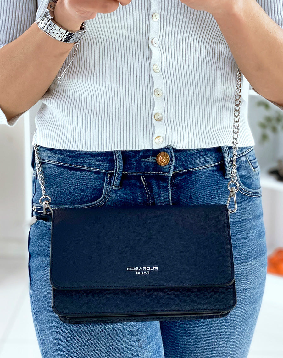 Sac à bandoulière bleu marine à détail argenté