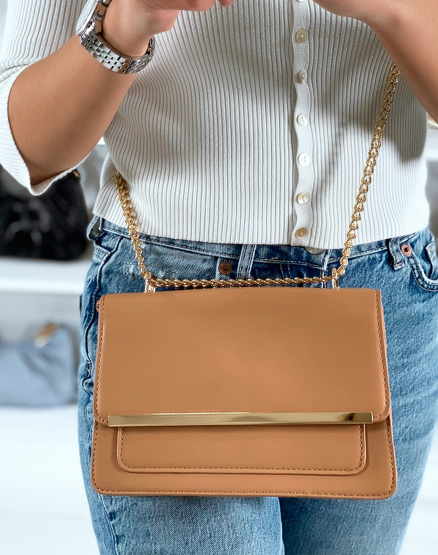 Sac à bandoulière camel avec un liseré doré