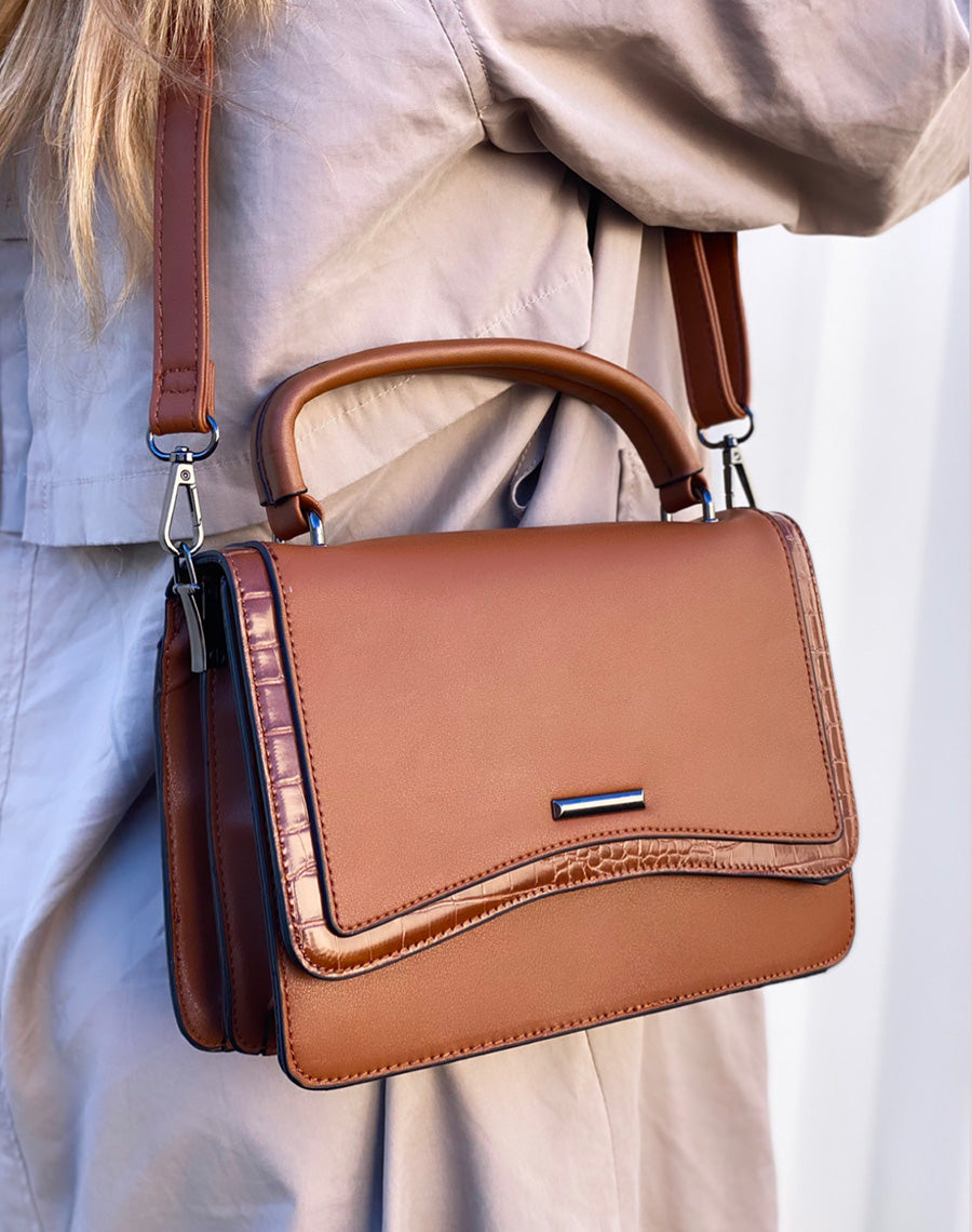 Sac bandoulière camel à détail coco