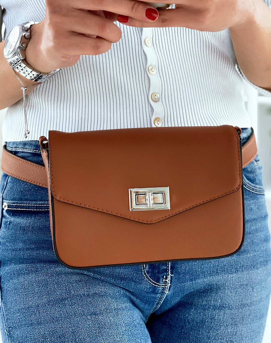 Sac bandoulière camel effet grainé