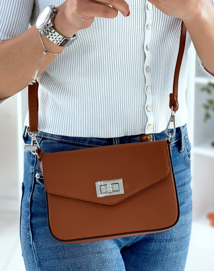 Sac bandoulière camel effet grainé