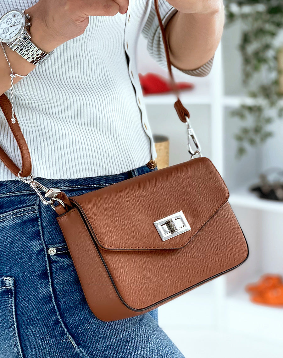 Sac bandoulière camel effet grainé