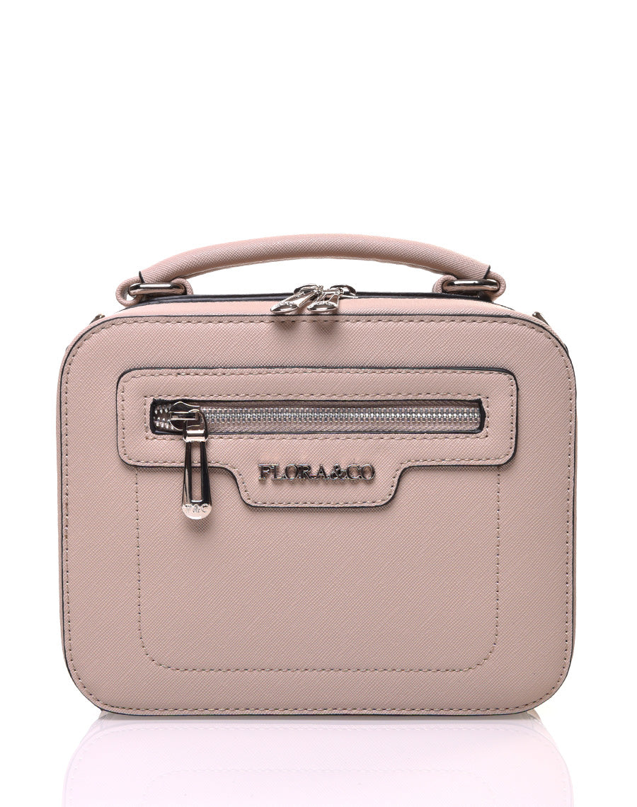 Sac bandoulière carré rigide type mallette beige