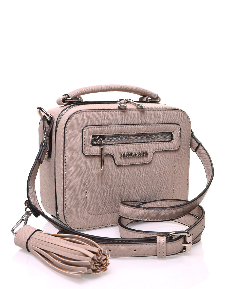 Sac bandoulière carré rigide type mallette beige