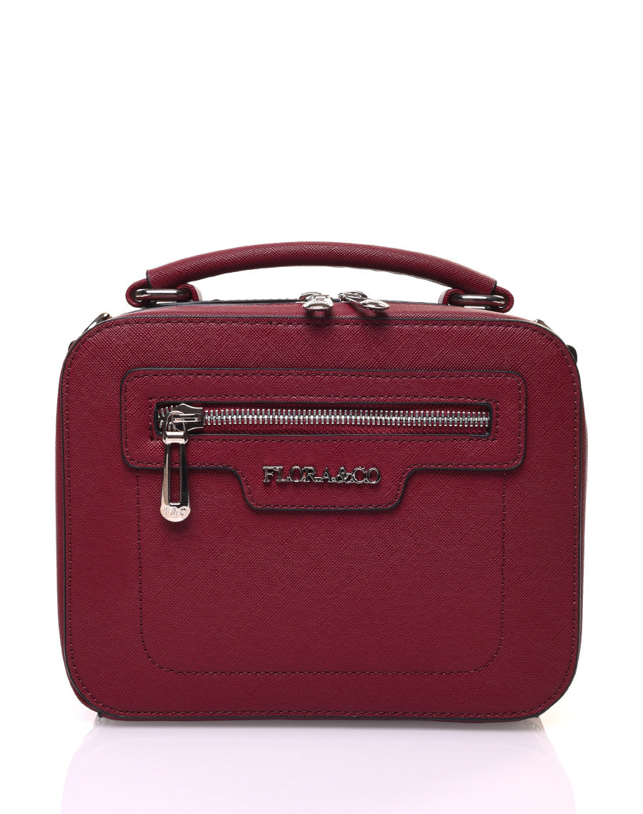Sac bandoulière carré rigide type mallette bordeaux